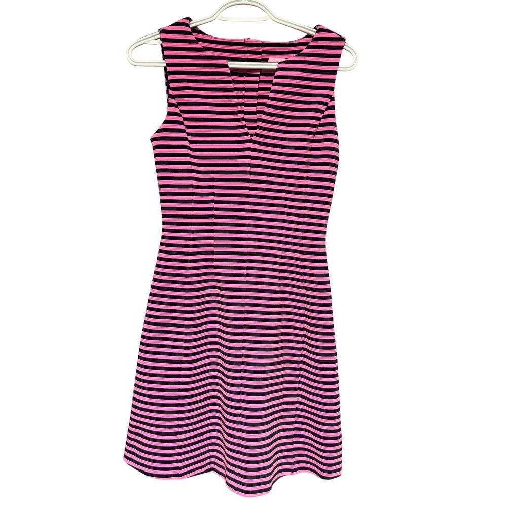Lilly‎ Pulitzer Brielle Striped V Neck Sleeveless Sheath Dress Pink Blue  XXS